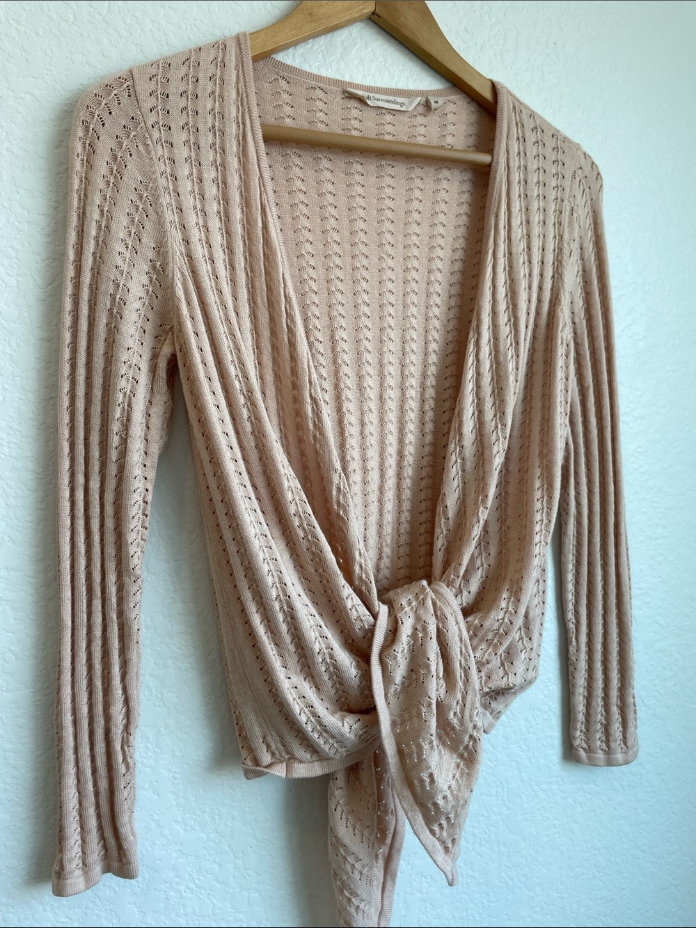 Soft Surroundings Dusty Pink Tie-Front Open-Knit Cardigan - Picture 8 of 10